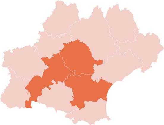 carte Régions : Tarn, Haute Garonne, Aude